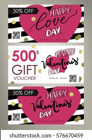 Valentines day vector templates set with hand drawn icon pattern. Special offer illustration. Can be used as flyer, invitation, poster, voucher or banner.