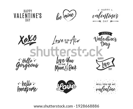 Valentine's Day Vector Text Set, Happy Valentine's Day, Valentine's Day Greeting Card Graphics, Love You Graphics, Be Mind, Hello Gorgeous Text, With Love, Be Mine, Vector Illustration Background