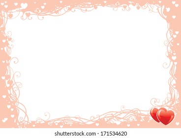 Valentine's day. Vector of two hearts on ornate border 