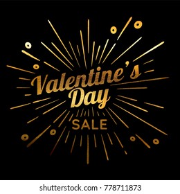 Valentines Day vector vintage illustration. Sign with firework explosion. Stamp textured label with light rays and the percent sign. Valentines Day ornament. Romantic holiday sign. Decoration element.