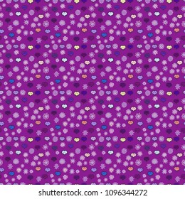 Valentine':s day. Vector. Wrapping paper. Hearts seamless pattern. Flat background for design. Baby background with colorful hearts. Sketch heart elements on purple, neutral, violet and pink colors.
