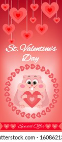 Valentine's Day vertical banner, flyer design of Sale 50% off discount special offer. Vector illustration. Saint valentine's day offer brochure. Vector template.