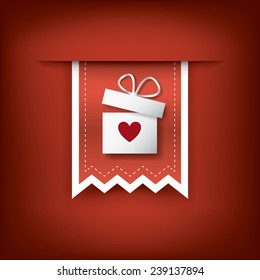 Valentine's day vertical ribbon element with present and heart as symbol of love. Eps10 vector illustration