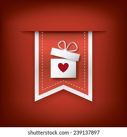 Valentine's day vertical ribbon element with present and heart as symbol of love. Eps10 vector illustration