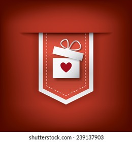 Valentine's day vertical ribbon element with present and heart as symbol of love. Eps10 vector illustration
