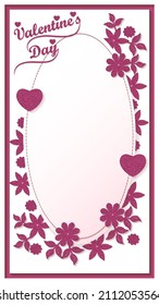 Valentine's Day. Vertical template design with pink fabric flowers for banners, posters, flyers, greeting cards, social media. Vector illustration isolated on white background