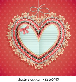 Valentine`s Day vintage card with heart and place for text.