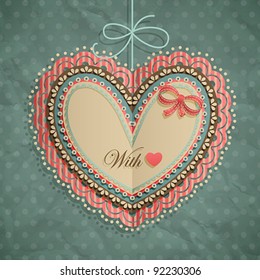 Valentine`s Day vintage card with heart and place for text.