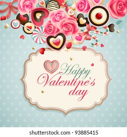 Valentine`s Day vintage card with sweets and place for text.