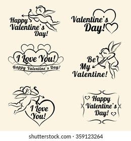 Valentines day vintage card templates of banners, set of angels