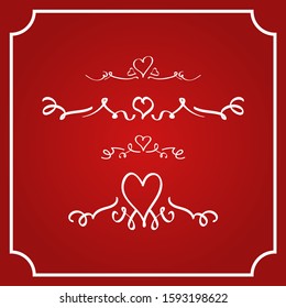 Valentine`s Day vintage design elements isolated on red background.
