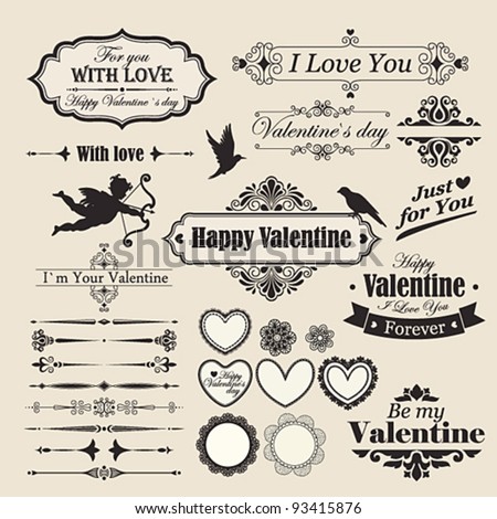 Valentine`s Day vintage design elements and letterning.