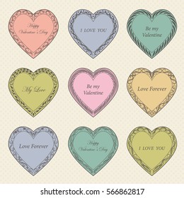 Valentine's Day vintage frames on retro background