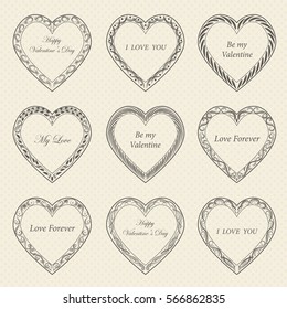 Valentine's Day vintage frames on retro background