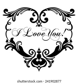 Valentine's Day vintage greeting card in an old-style black and white. Vector Version 