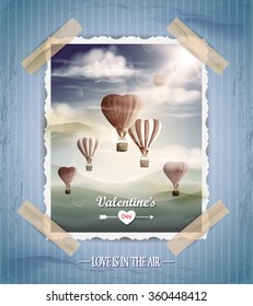Valentine's day vintage greeting card with hot air balloons.