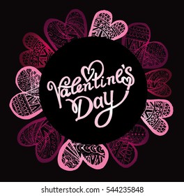 valentines day vintage lettering background. Love you. Hearts.
