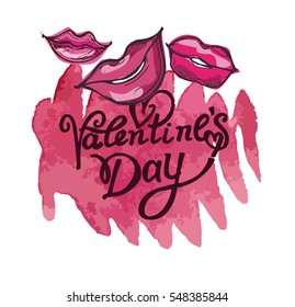 valentines day vintage lettering background. Love you. Hearts. Red lips.