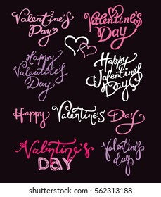 valentines day vintage lettering background - big set.Happy Valentines Day Hand Drawing Vector Lettering design.