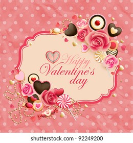 Valentine`s Day vintage pink card place for text.