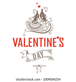 Valentine's Day. Vintage postcard with birds. Vector illustration.