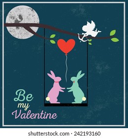 Valentine's Day vintage template / poster / card with BE MY VALENTINE romantic inscription / Typographic vector illustration