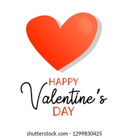 Valentine's Day. Volumetric red Heart with text Happy Valentine's Day. Vector Illustration on white background.