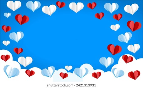 valentine's day wallpaper, blue and white tones, with blue, red and white hearts
