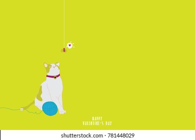 Valentine's day wallpaper with cat in love. Vector illustrate hand drawn sketch design.