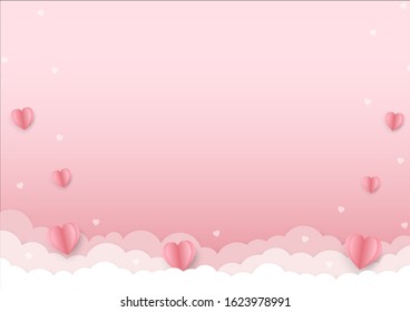 Valentine's Day wallpaper. Heart shapes on pink background with copy space for text. Paper cut style design. Love festive poster, romantic greeting card, invitation, celebration flyer, banner, website