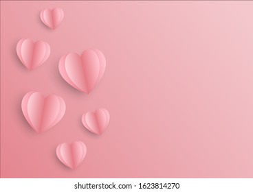 Valentine's Day wallpaper. Sweet heart on pink background with copy space for text.  Paper cut style design. Love festive poster, romantic greeting card, party invitation, celebration flyer, banner.