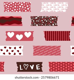 Valentine's Day washi tapes vector seamless pattern	