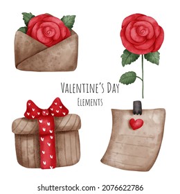 Valentine's day watercolor element. Vector illustration