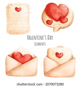 Valentine's day watercolor elements. Vector 