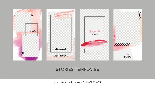 Valentine's day watercolor instagram social network stories banner template set