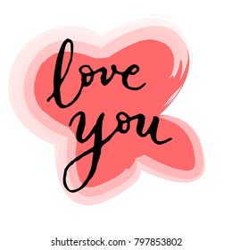 valentine's day watercolor lettering and typography for decorating postcard and design