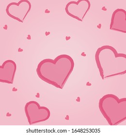 Valentine's Day watercolor seamless pattern with pink hearts and flowers on white background.