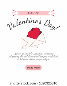 Valentines Day Web banner with envelope Isolated on White Background