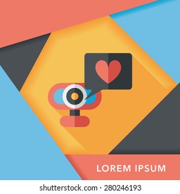 Valentine's Day webcame love message flat icon with long shadow,eps10