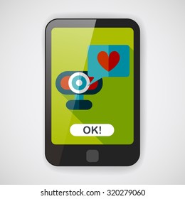 Valentine's Day webcame love message flat icon with long shadow,eps10