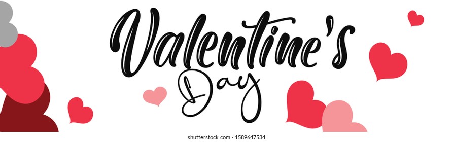 Valentine's day website header or banner design with heart pattern and calligraphy/ typography of Happy Valentines Day text. Vector illustration.