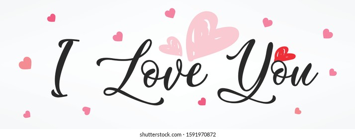 Valentine's day website header or banner design with heart pattern and calligraphy/ typography of I Love You text. Vector illustration.