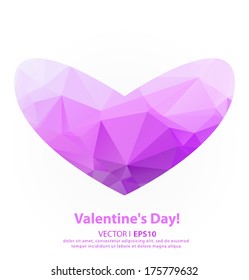 Valentine's day or Wedding abstract pink, purple background with polygon hearts. 