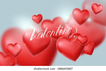 Valentines Day and Wedding background. 3d red heart balloon floating in the sky. Vector illustration
