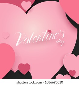 Día de San Valentín y antecedentes de boda. Resumen de arte de papel de color rosa y negro. Ilustración del vector