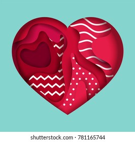 Valentine's day, 
wedding card, paper art style for printing, save the date,  brochure,flyer, package.vector illustration