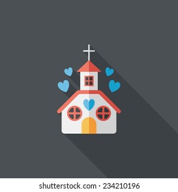 Valentine's Day wedding church flat icon with long shadow,eps10 