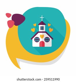 Valentine's Day wedding church flat icon with long shadow,eps10