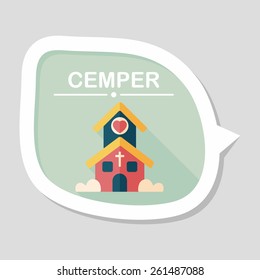 Valentine's Day wedding church flat icon with long shadow,eps10