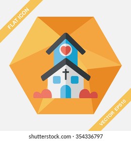 Valentine's Day wedding church flat icon with long shadow,eps10